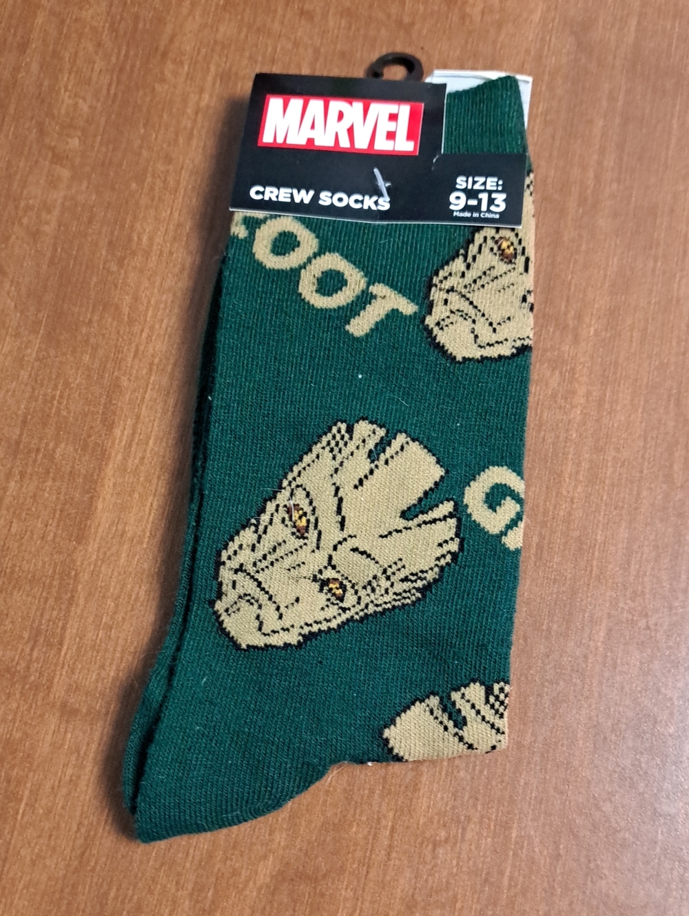 Marvel Groot Pattern Crew Socks - Green & Tan